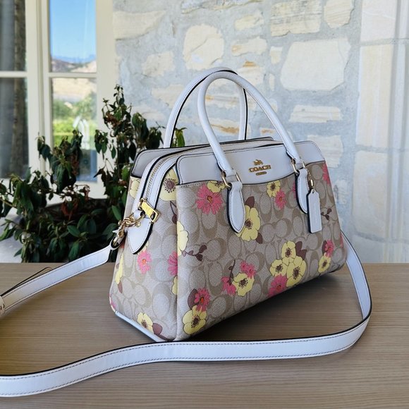 Coach Darcie Carryall In Signature & Phone Wallet Canvas Floral Cluster LT Khaki - Picture 3 of 14